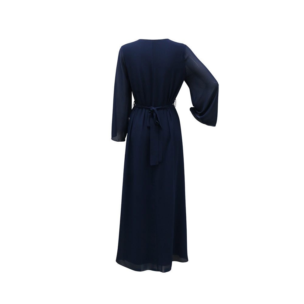 Women's Hot Diamond Chiffon Dress with Belt