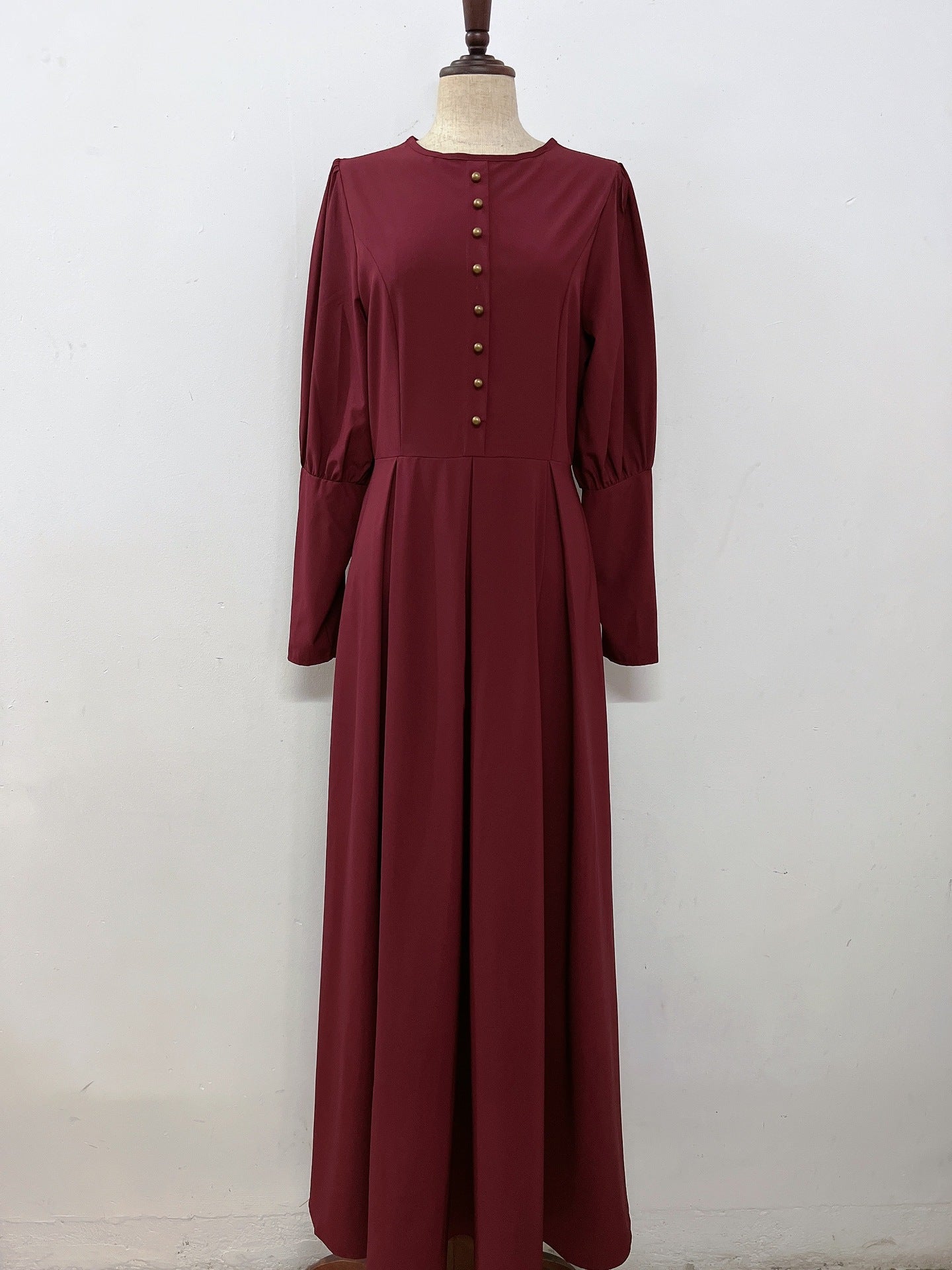 Women's Plain Button Vintage Ethnic Dress