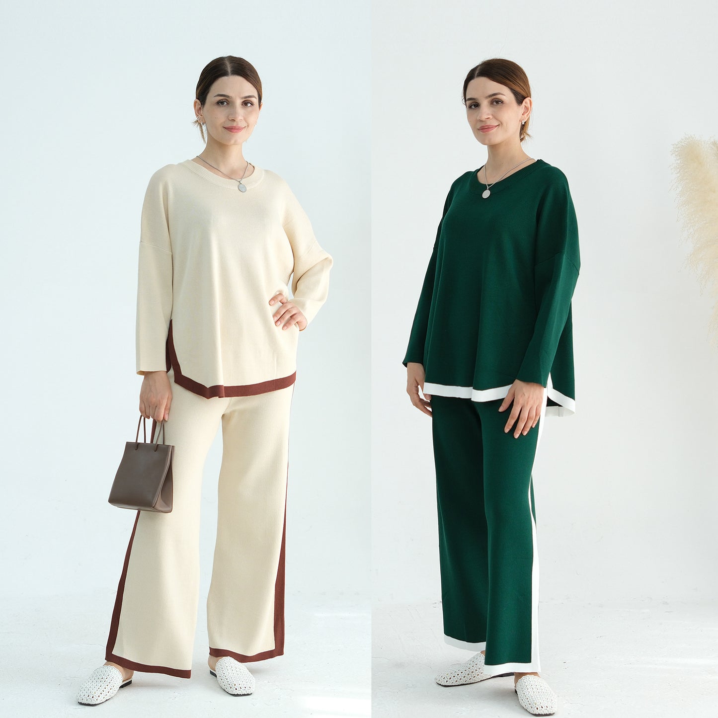Thickened Knitted Sweater Wide-Leg Pants Trousers Two-Piece Set