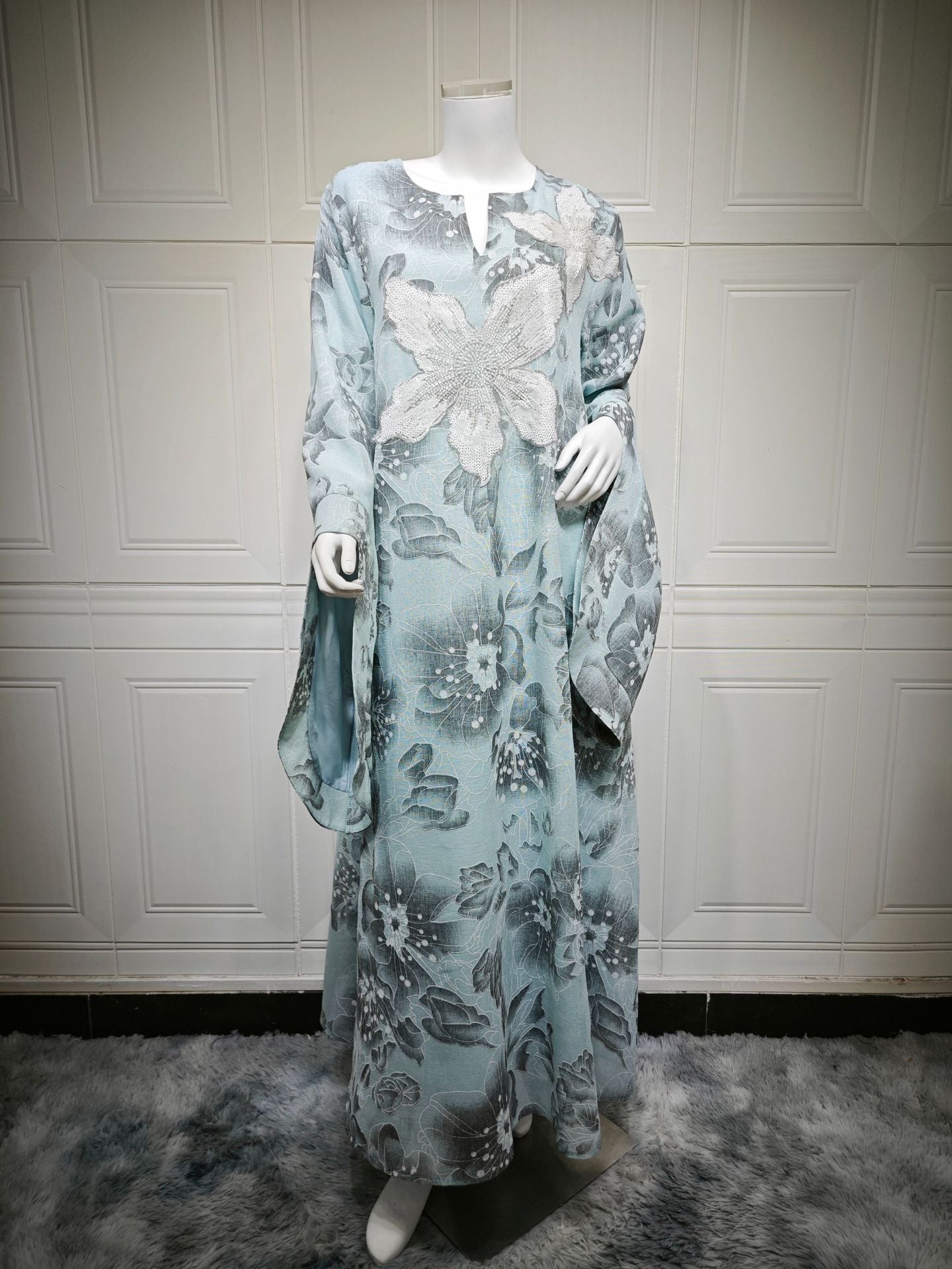 Women's Embroidered Chiffon Dress with Appliqués and Sequins