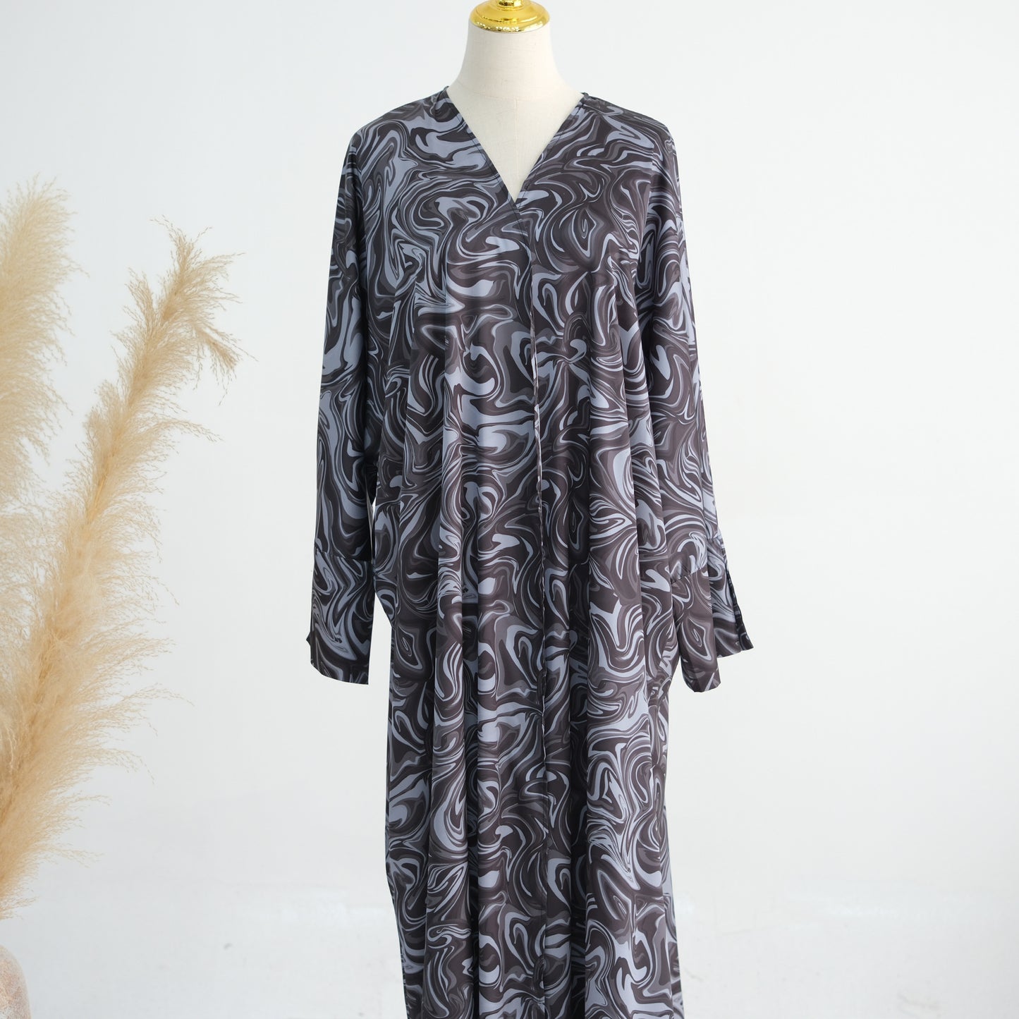 Printed Maxi Dress Long Sleeve Modest Full Length