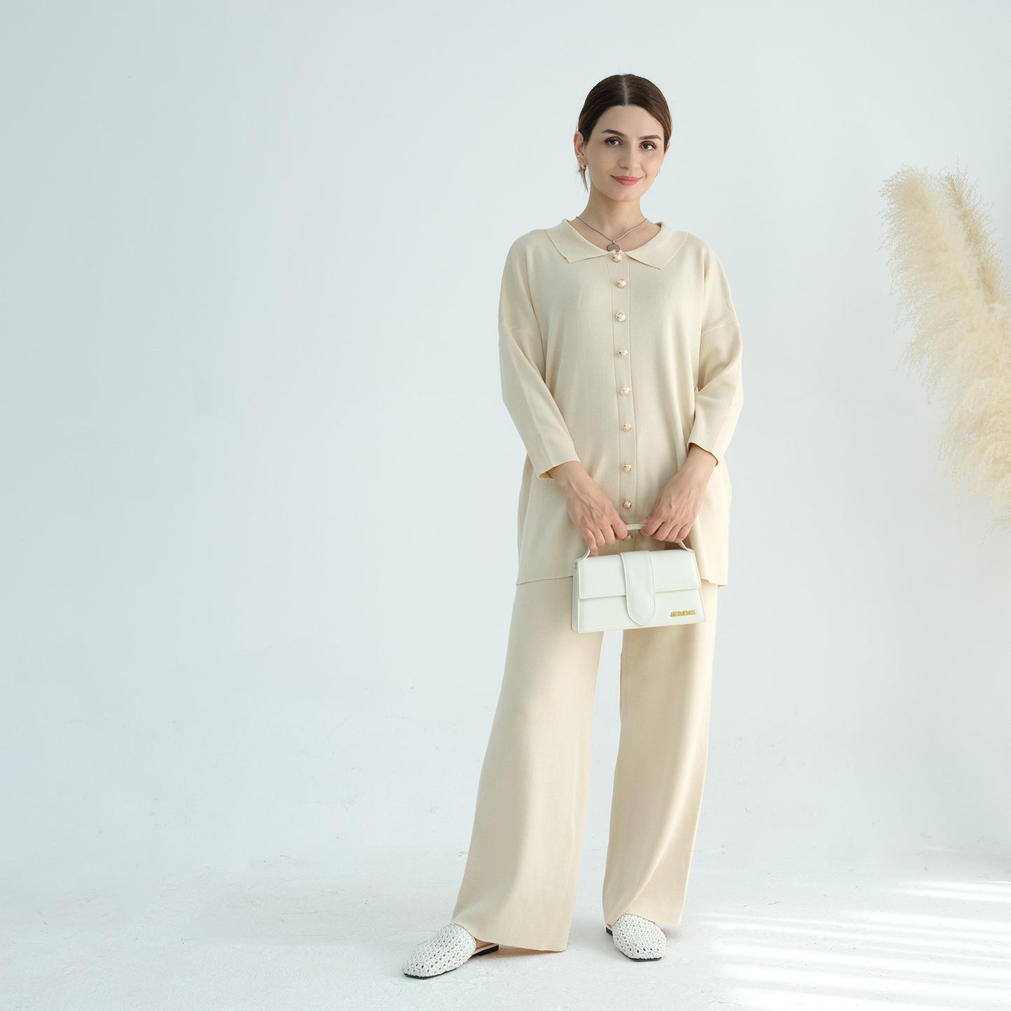 Thickened Knitted Sweater Wide-Leg Pants Trousers Two-Piece Set