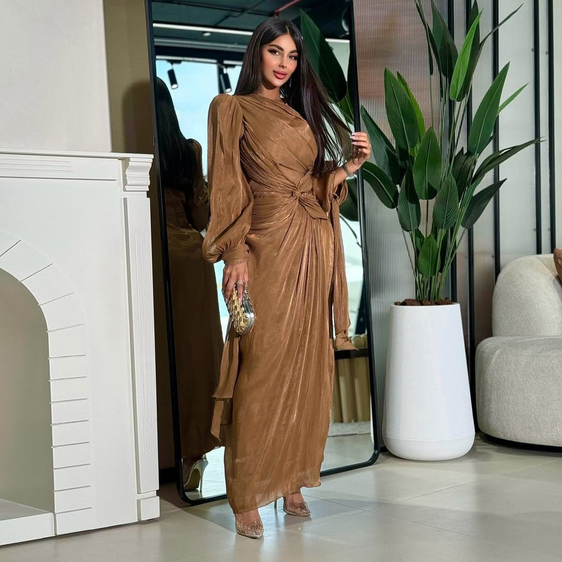 Women's Shiny Cinched Waist Dress