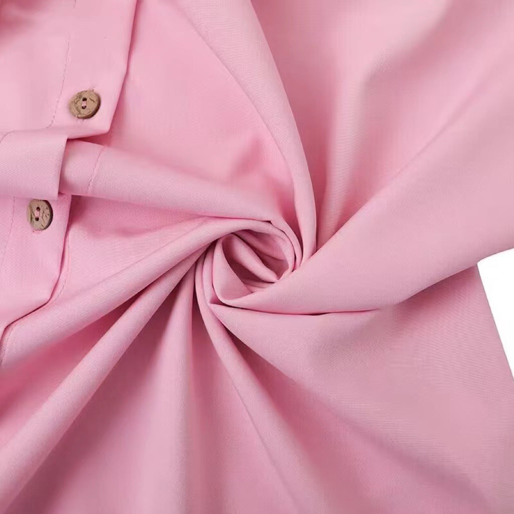 Women's Long-sleeved Solid Color Wooden Button-down Shirt Dress