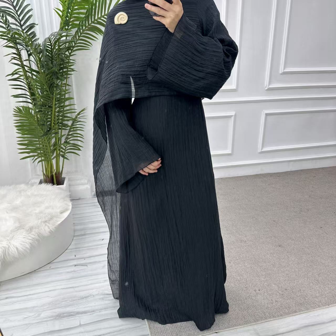 Muslim Women's Solid Color Double-Layer Dress