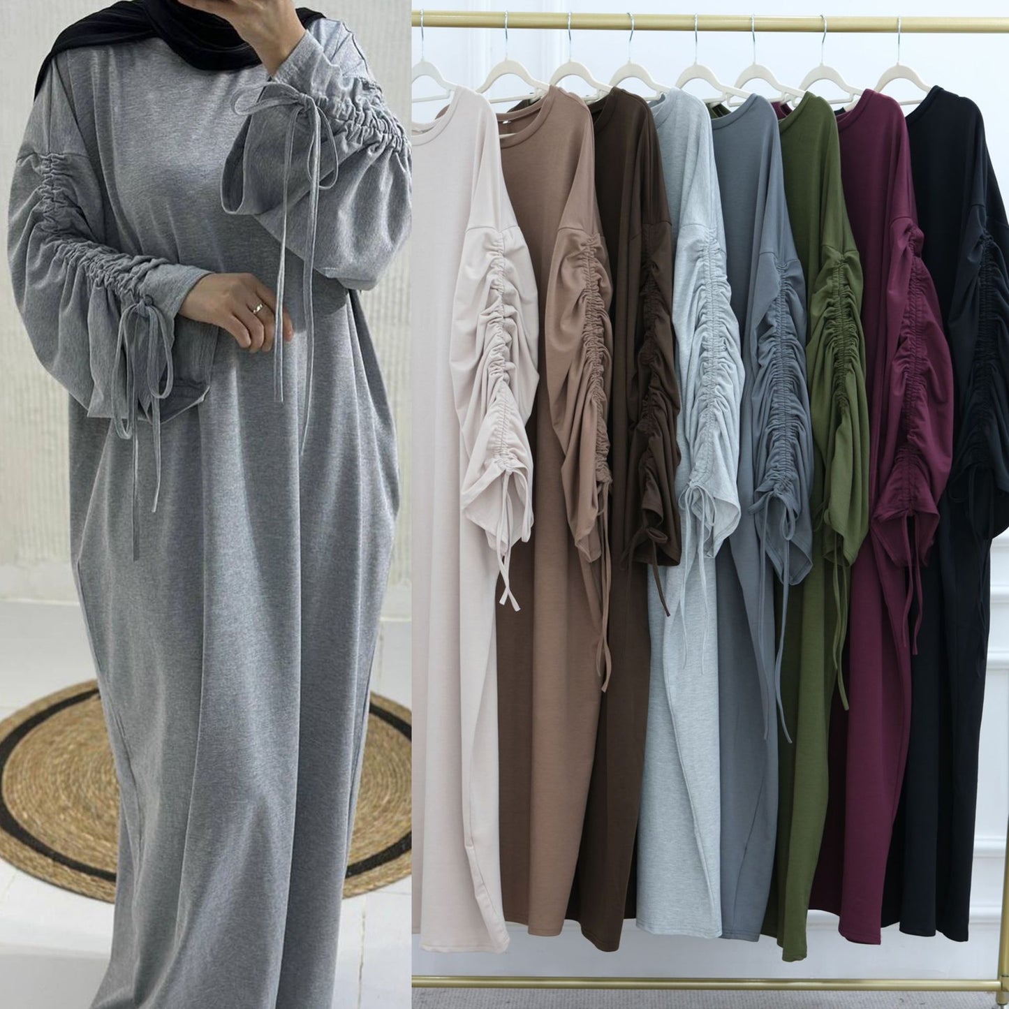 Cuff Drawstring Middle East Modest Maxi Robe Abaya