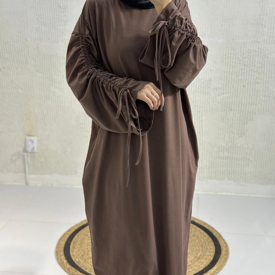 Cuff Drawstring Middle East Modest Maxi Robe Abaya