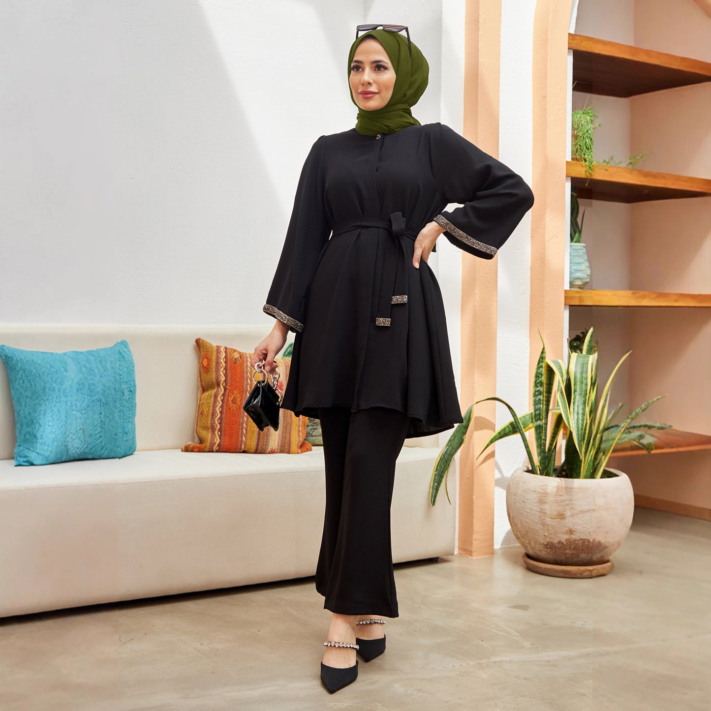 Diamond Loose Top and Flared Trousers Two-piece Set