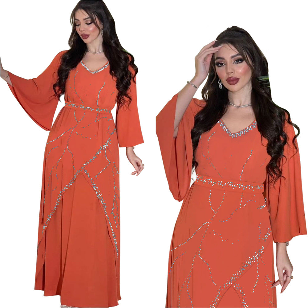 Women's Hot Diamond Chiffon Dress with Belt