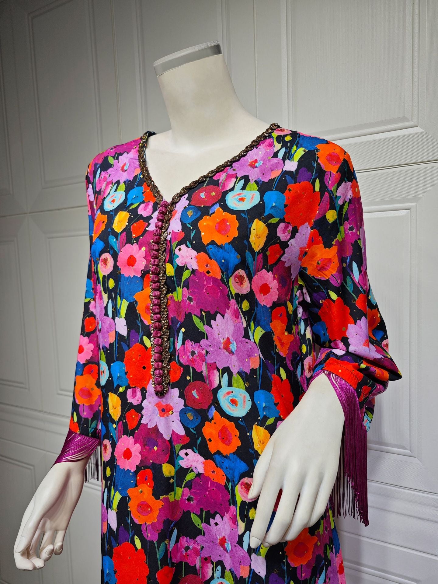 Women's Gilded Print Casual Jalabiya Dress