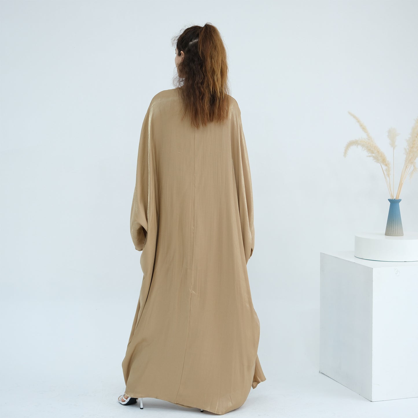 Elegant Solid Color Two Piece Abaya Set with Inner Dress