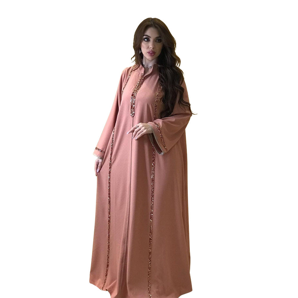 Diamond-encrusted Webbing Loose Hem Jalabiya Dress Abayaya Diamond-encrusted Webbing Loose Hem Jalabiya Dress Abayaya