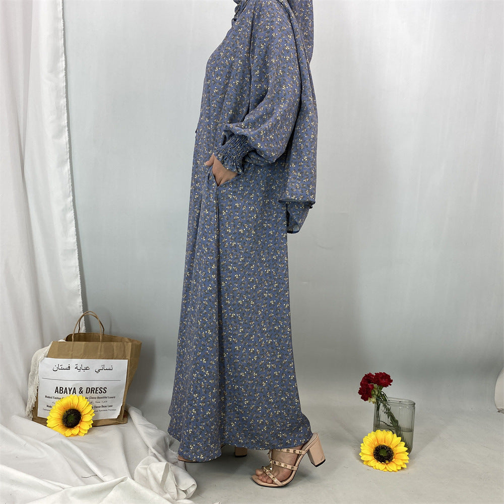 Women's Muslim Floral Dress with Headscarf