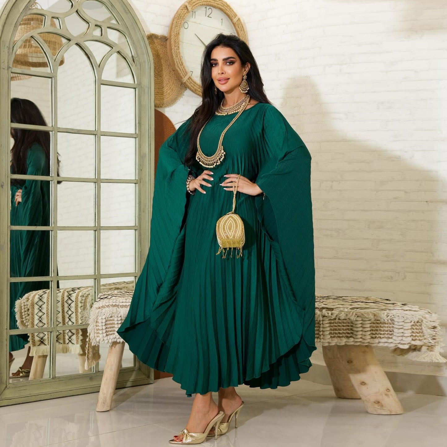 Pullover Pressed Pleated Swing Abaya Dress