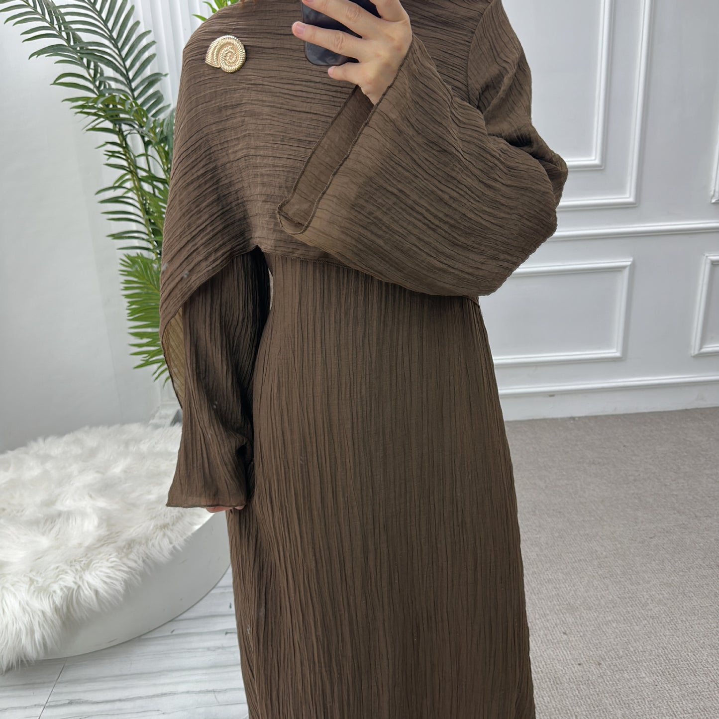 Muslim Women's Solid Color Double-Layer Dress