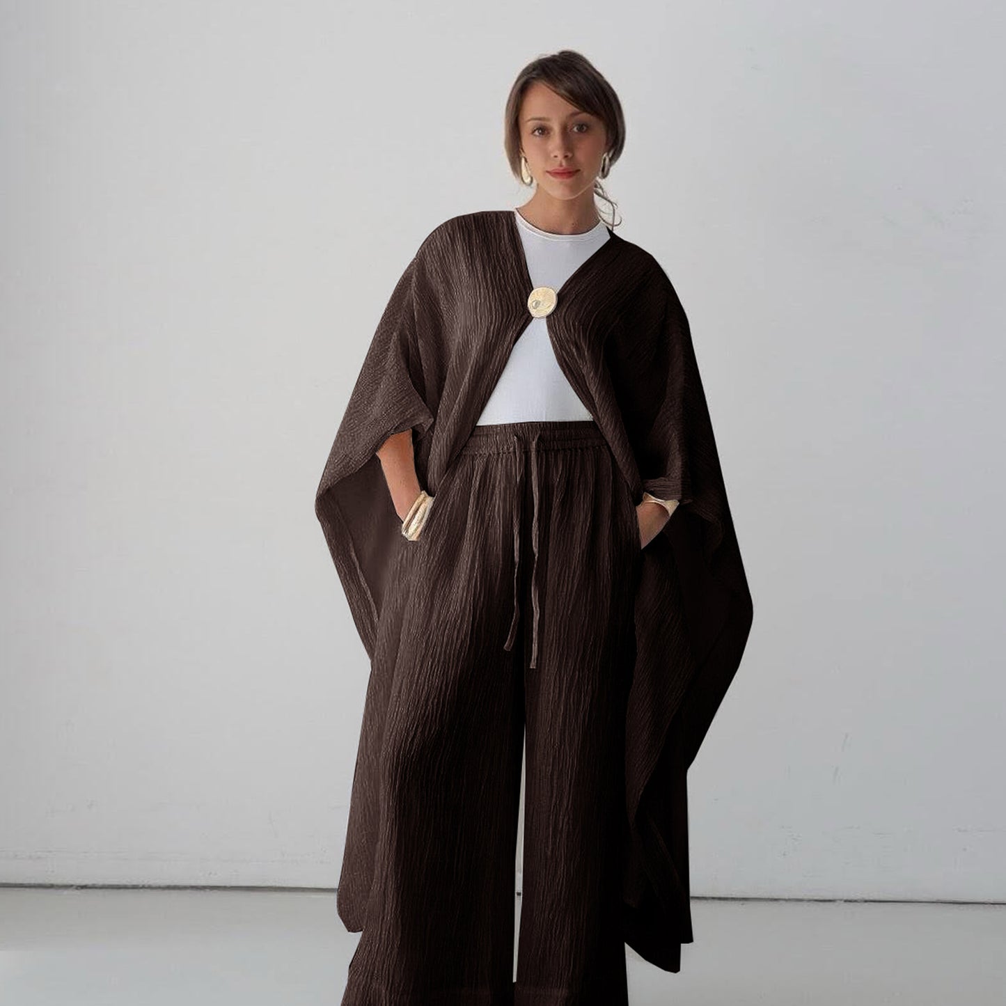 Women's Buttoned Cardigan and Pants Two-piece Set