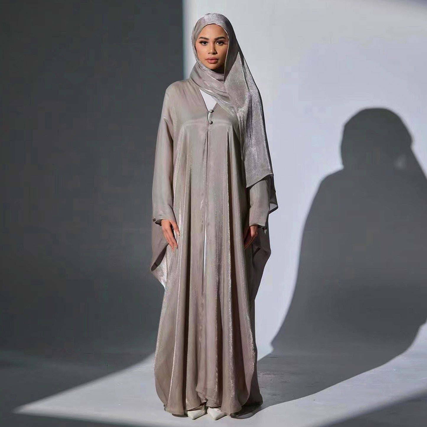 Modest Solid Color Crepe Elegant Cardigan Robe