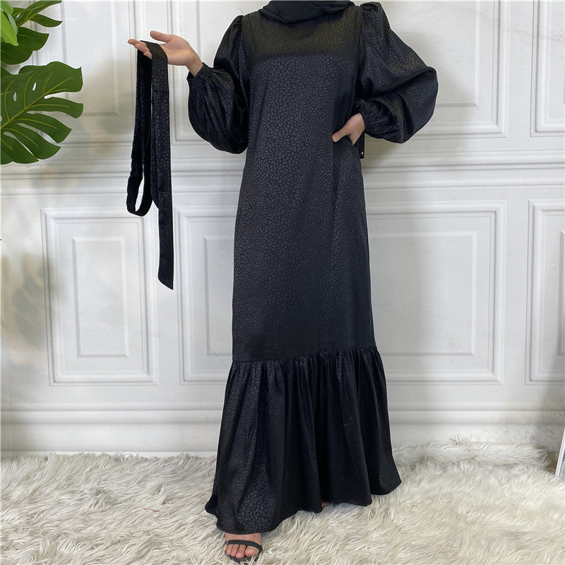 Modest Gold Jacquard Abaya Maxi Dress for Muslim Women