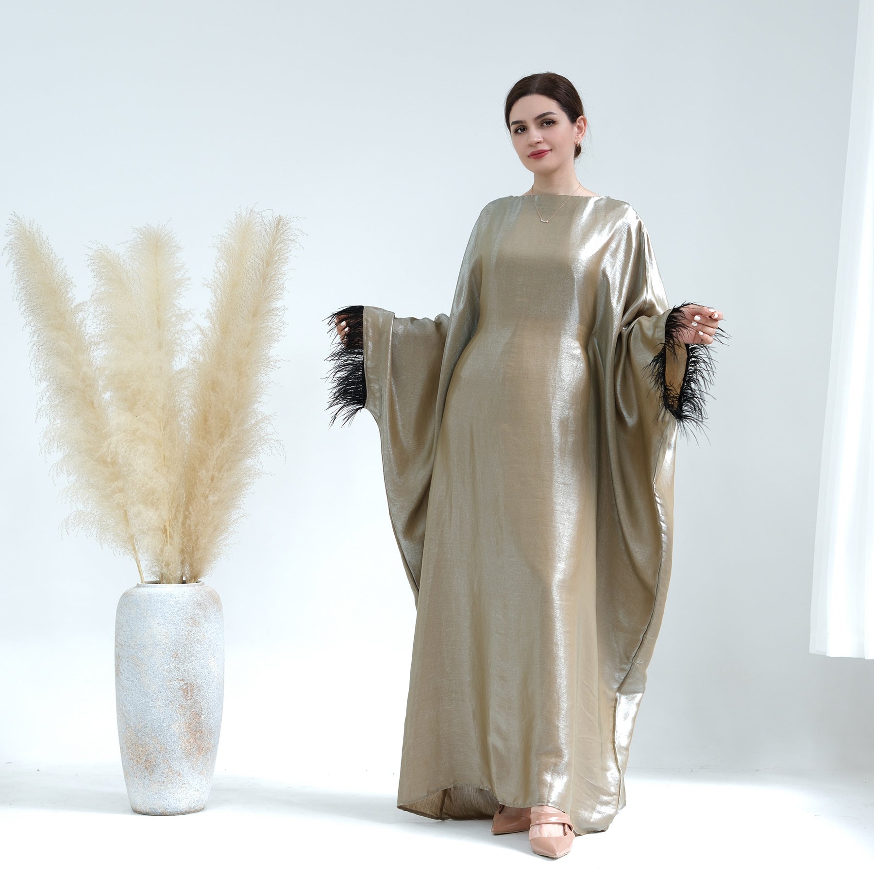 Ladies Party Fur Sleeve Dress Abayaya Ladies Party Fur Sleeve Dress Abayaya