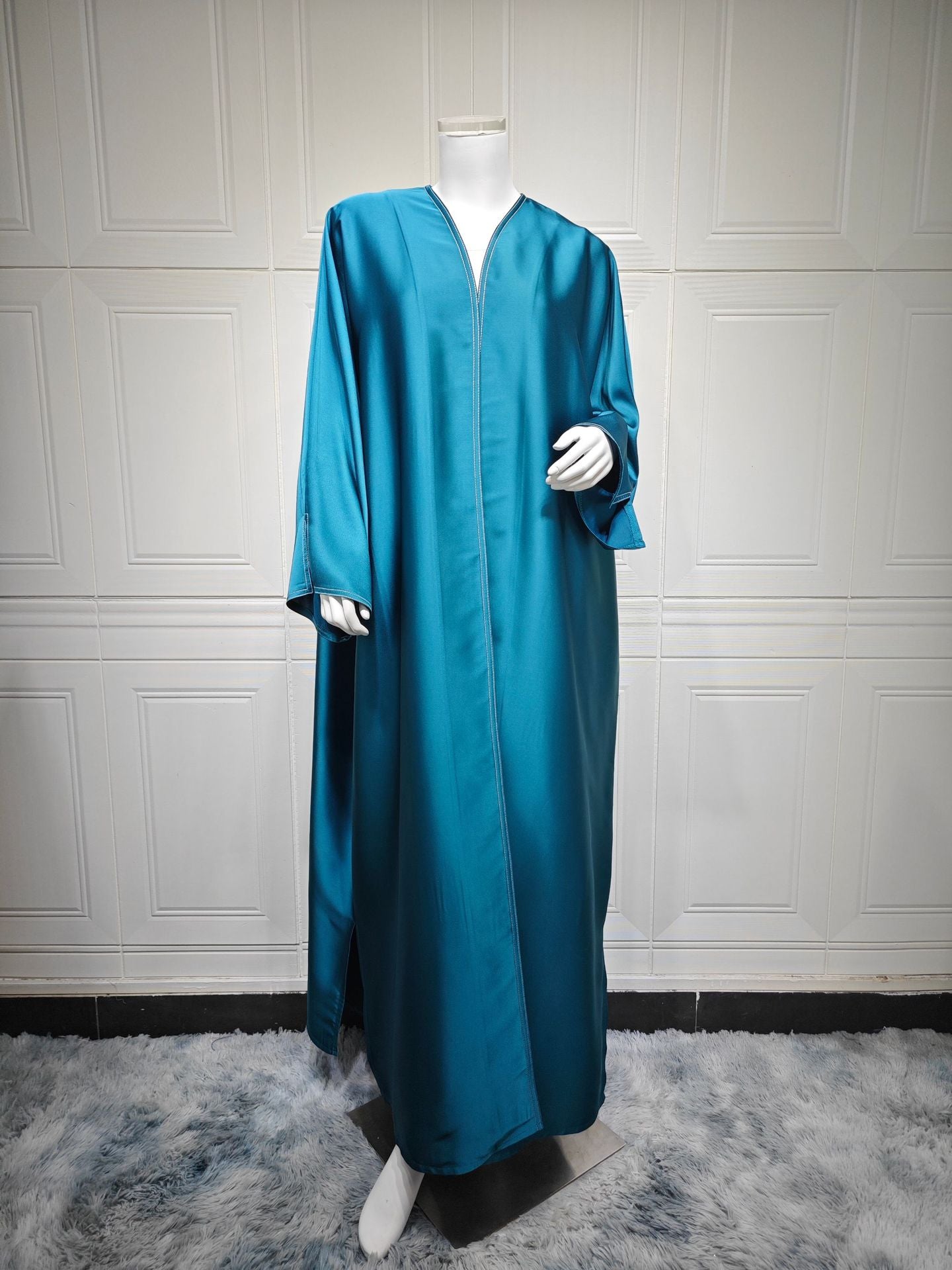 Loose Solid-colored Satin Open Abaya