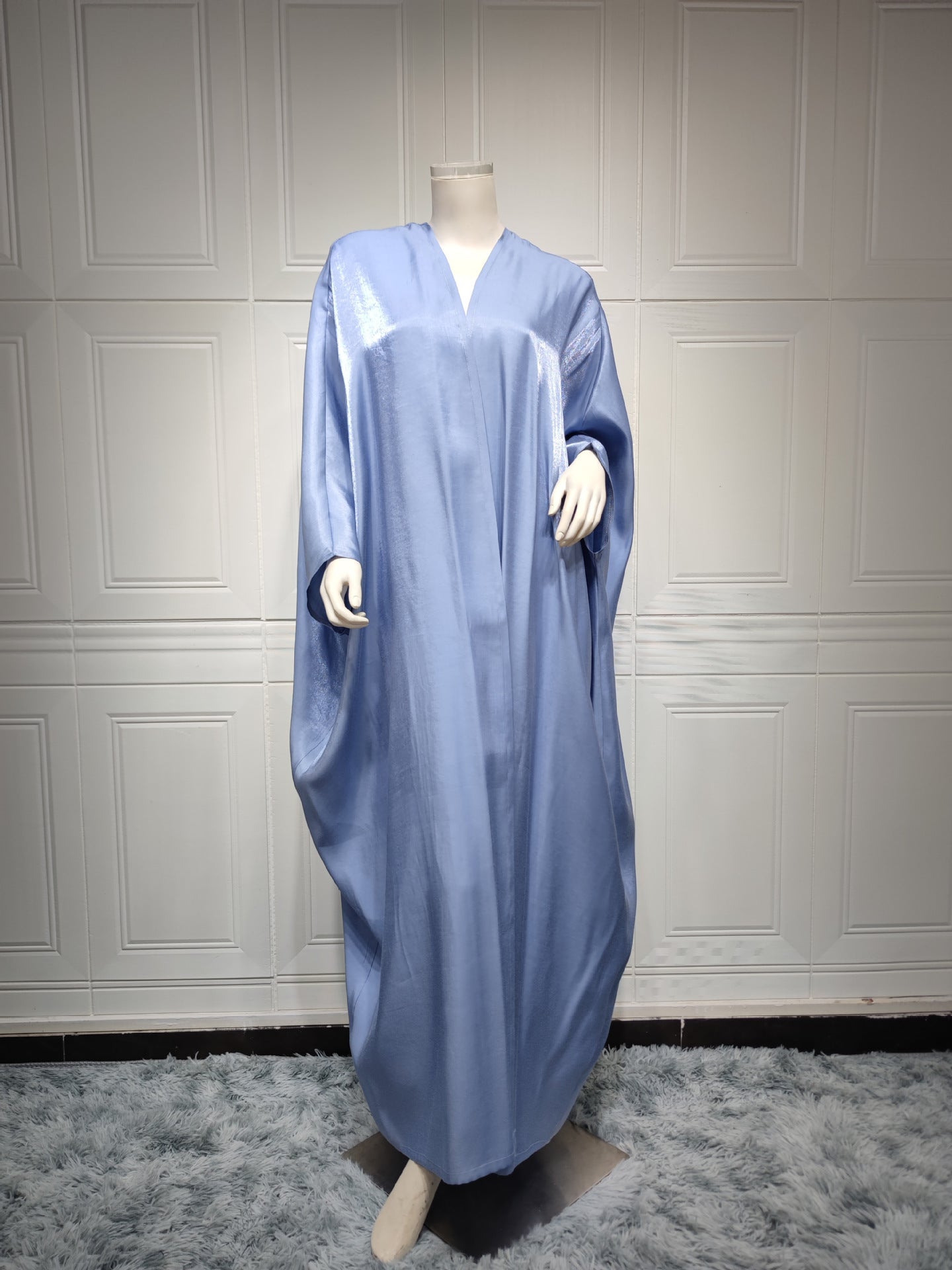 Women's Bright Silk Satin Solid Batwing Sleeve Robe