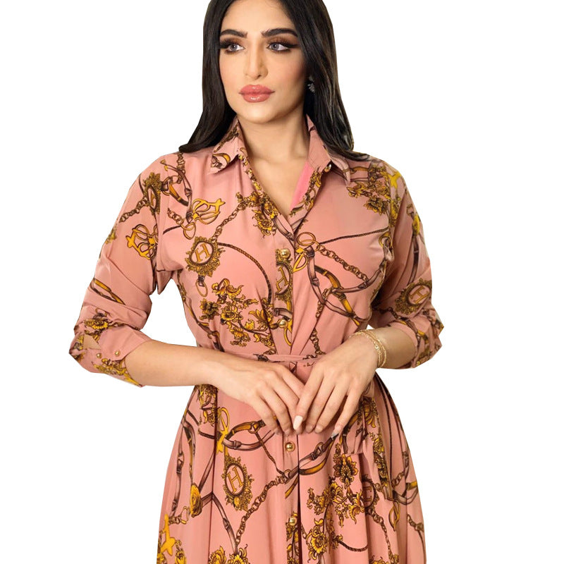 Women's Swing Print Lace-up Dress