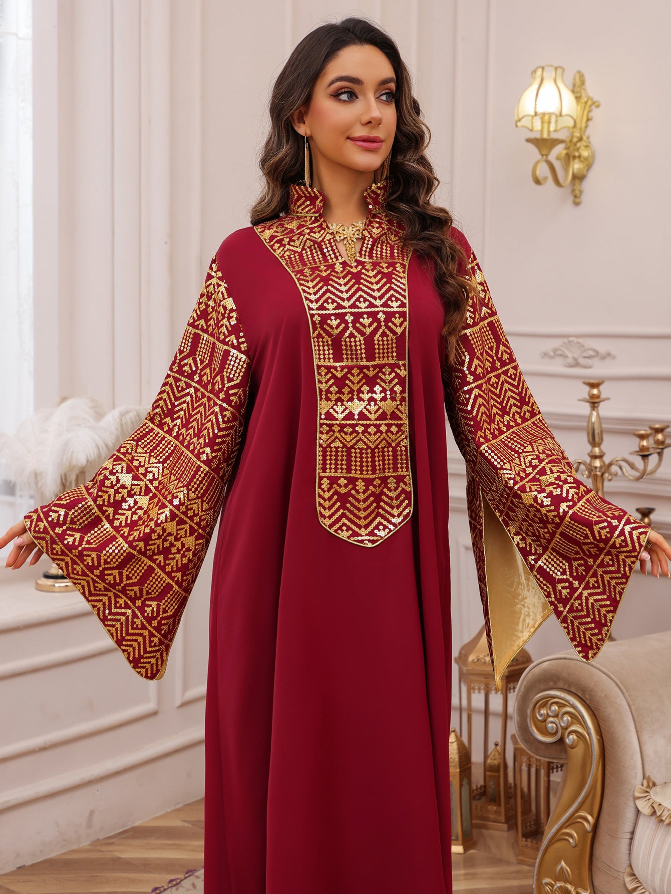 Women's Sequin Embroidered Large-sleeved Dress
