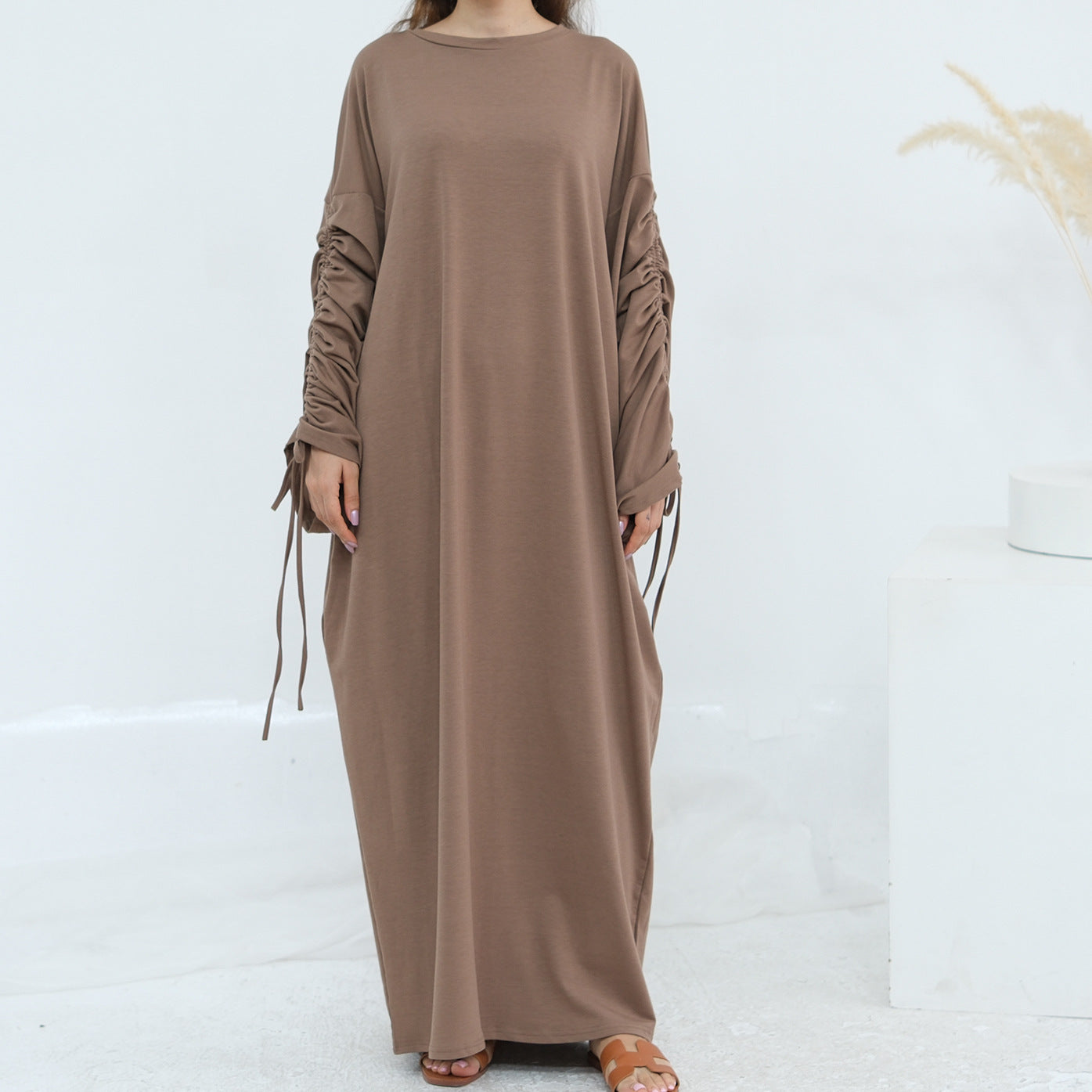 Cuff Drawstring Middle East Modest Maxi Robe Abaya