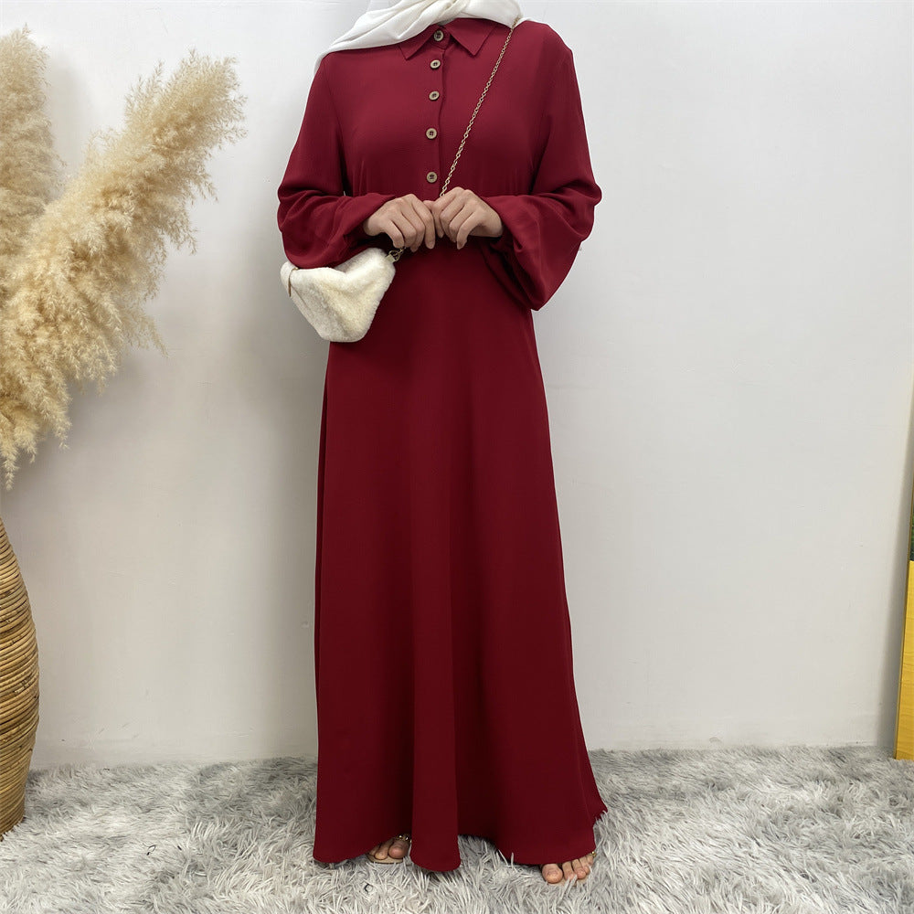 Plain Loose Buttoned Dress with Pockets