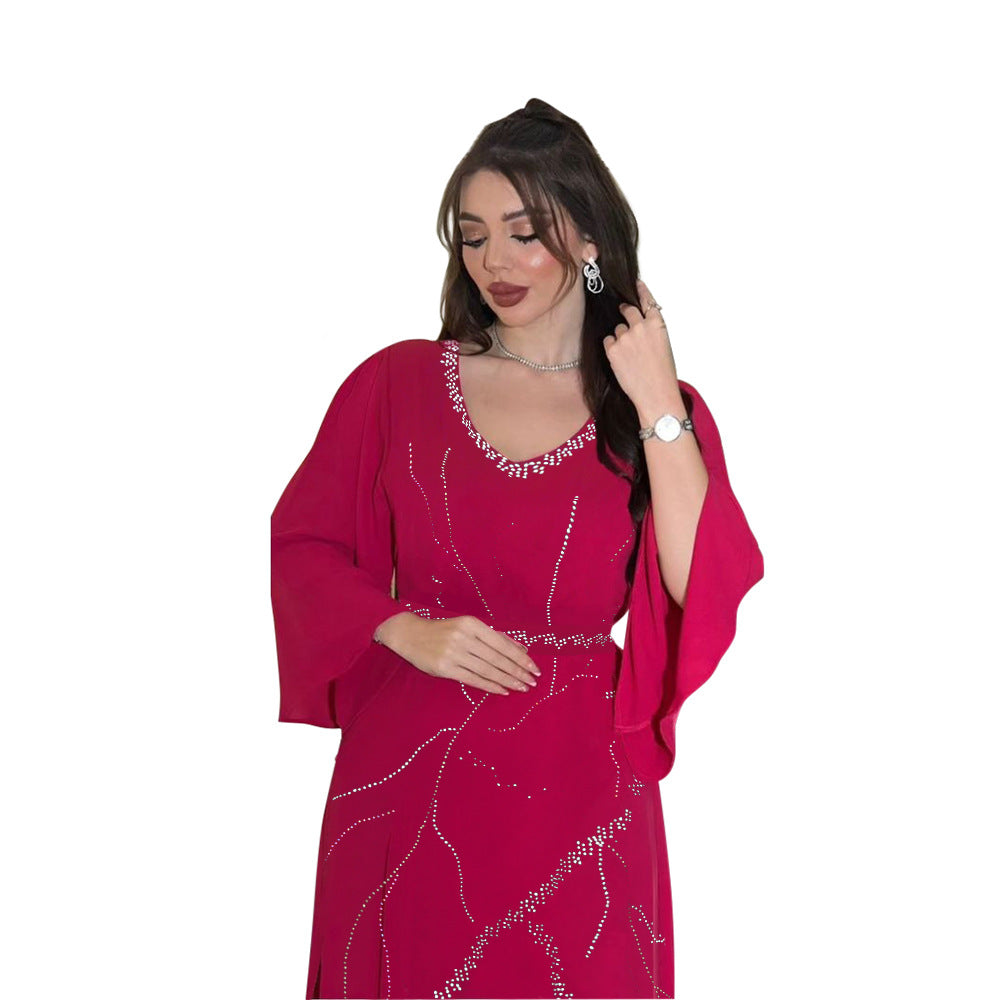 Women's Hot Diamond Chiffon Dress with Belt