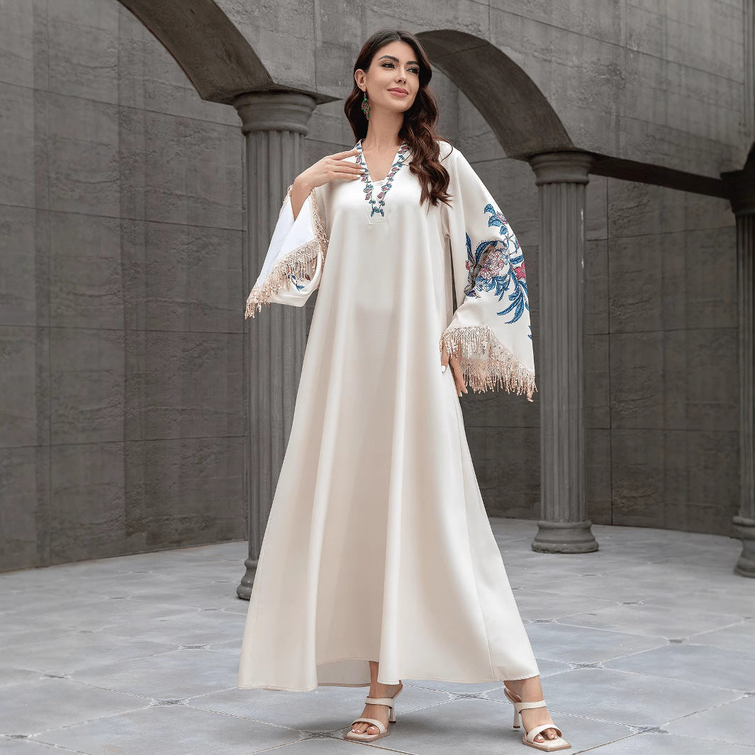 Muslim Polyester Fringe Rhinestone Party Maxi Dress