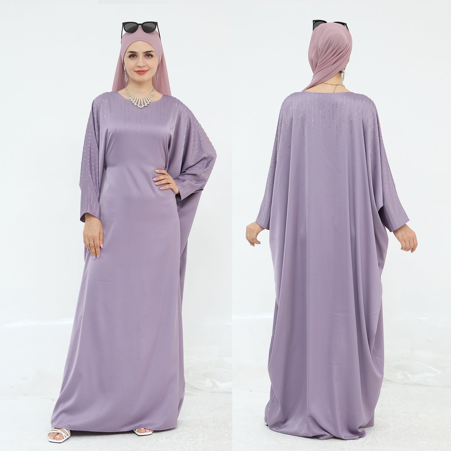Luxury Rhinestone Maxi Dress with Belt Elegant Dubai Modest Fashion