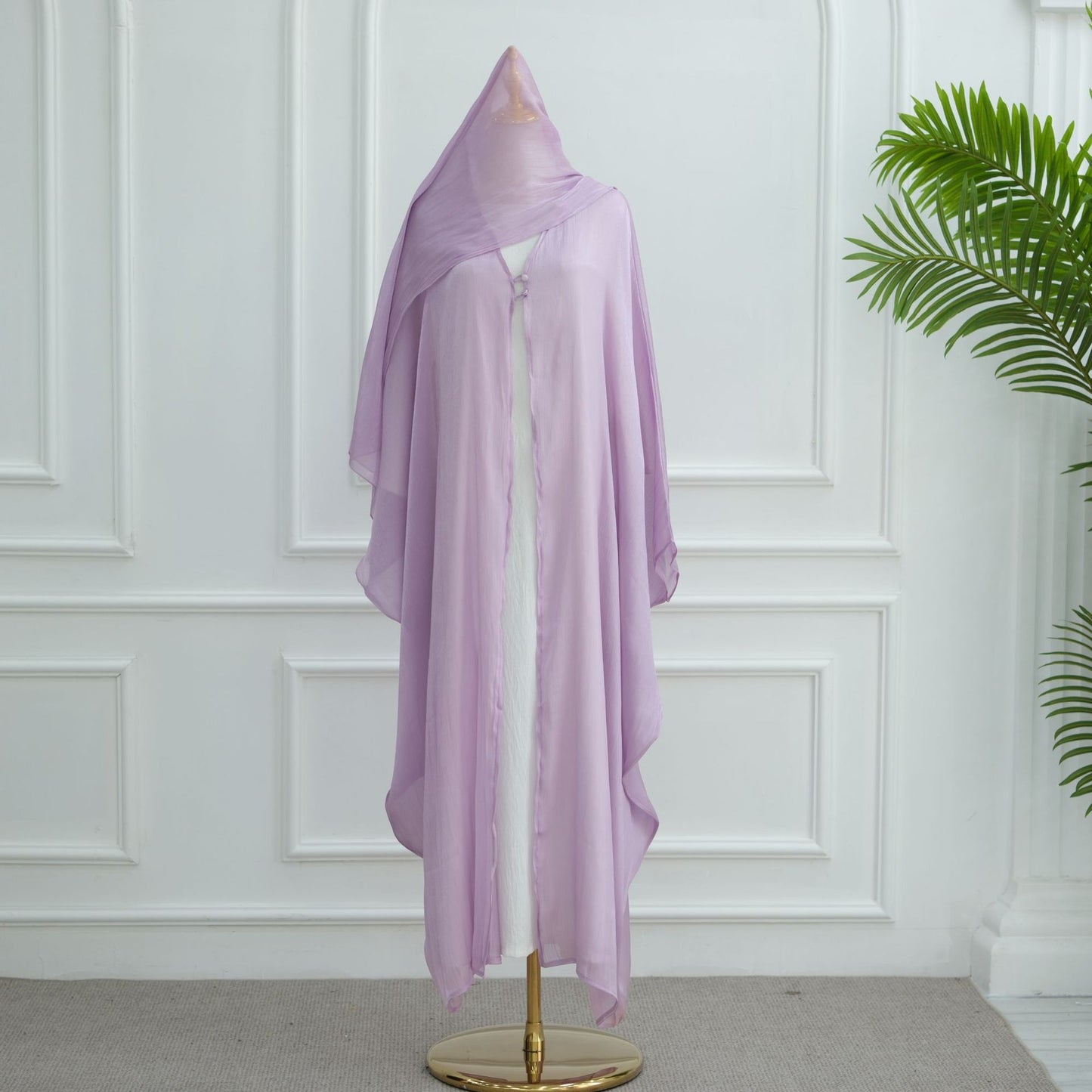 Modest Solid Color Crepe Elegant Cardigan Robe