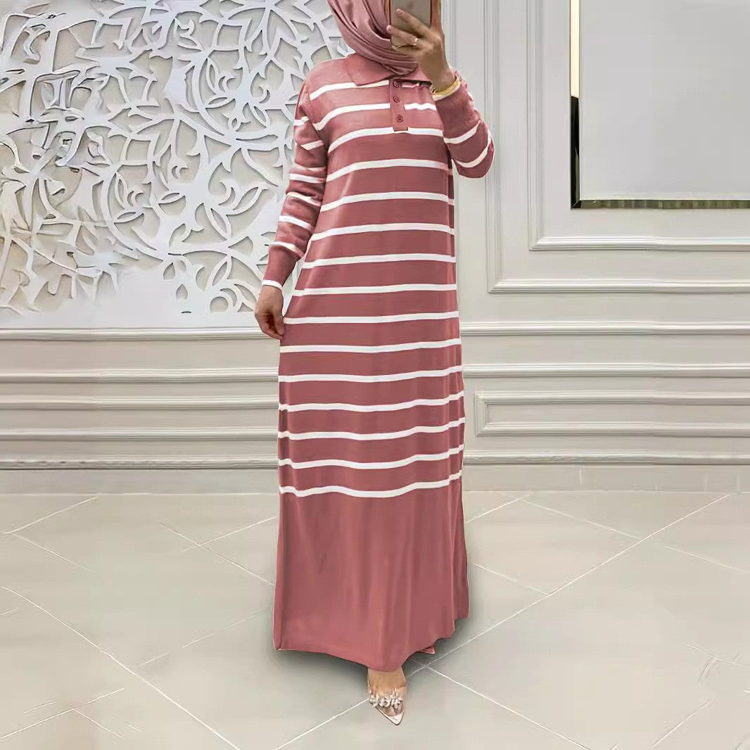 Women's Muslim Knitted Striped Maxi Dress