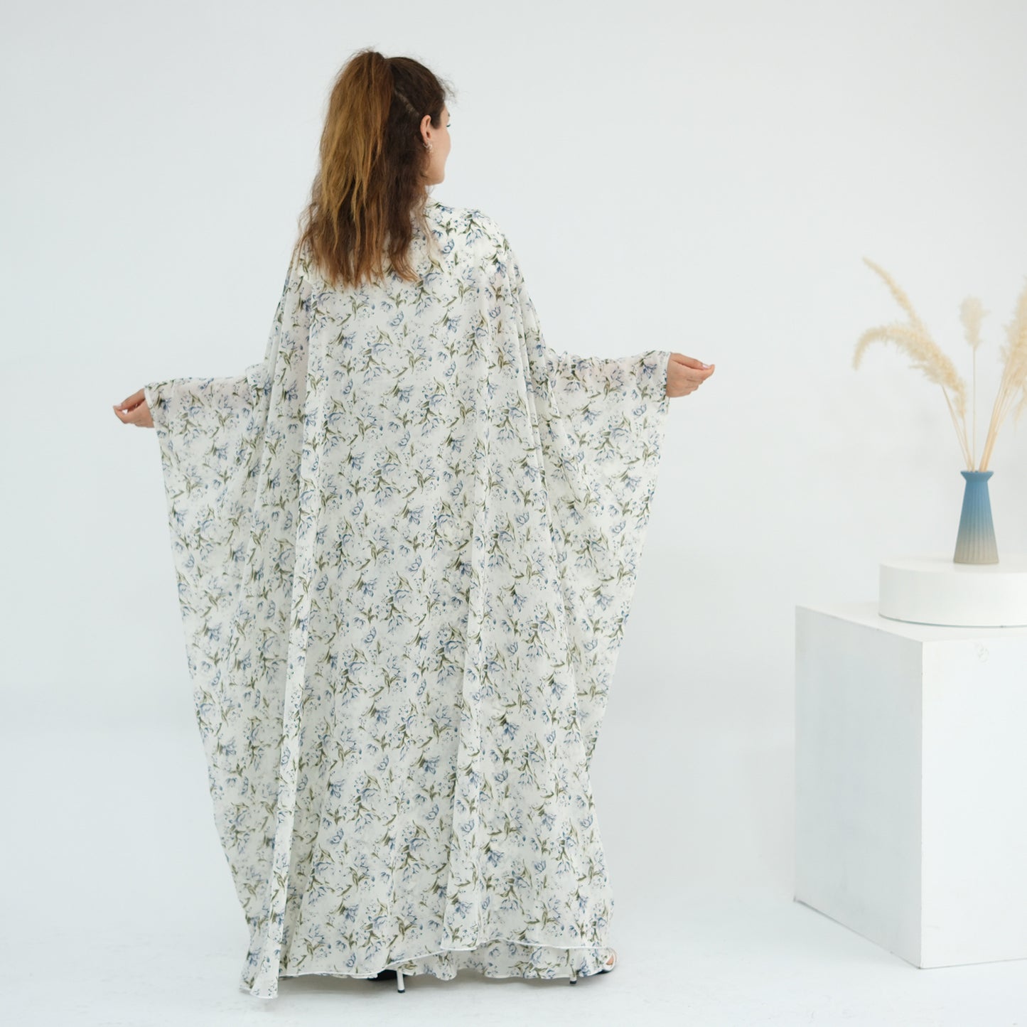Floral Two Piece Set with Kimono Cardigan and Skirt