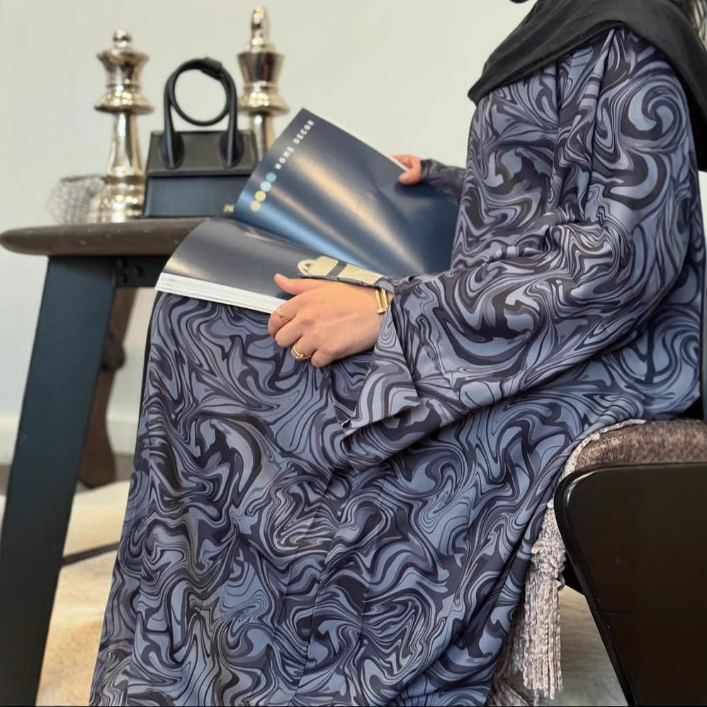 Printed Maxi Dress Long Sleeve Modest Full Length