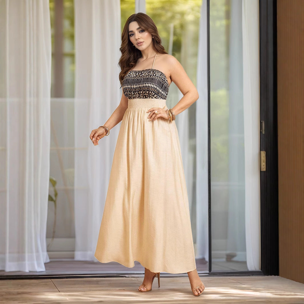 Women's Robe Printed Camisole Dress Two-piece Dress