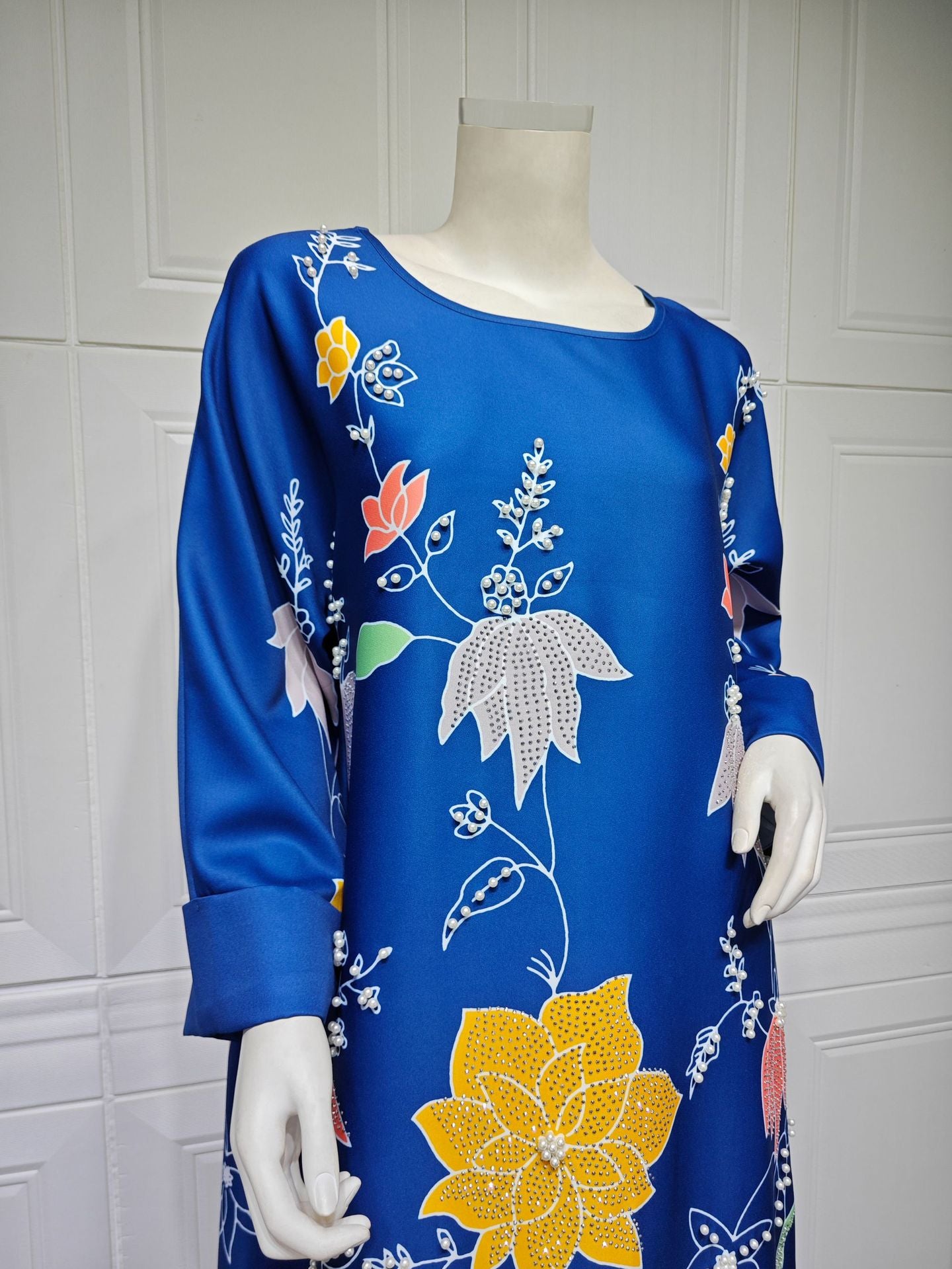 Print Hot Drilling Bubble Beads Muslim Dress