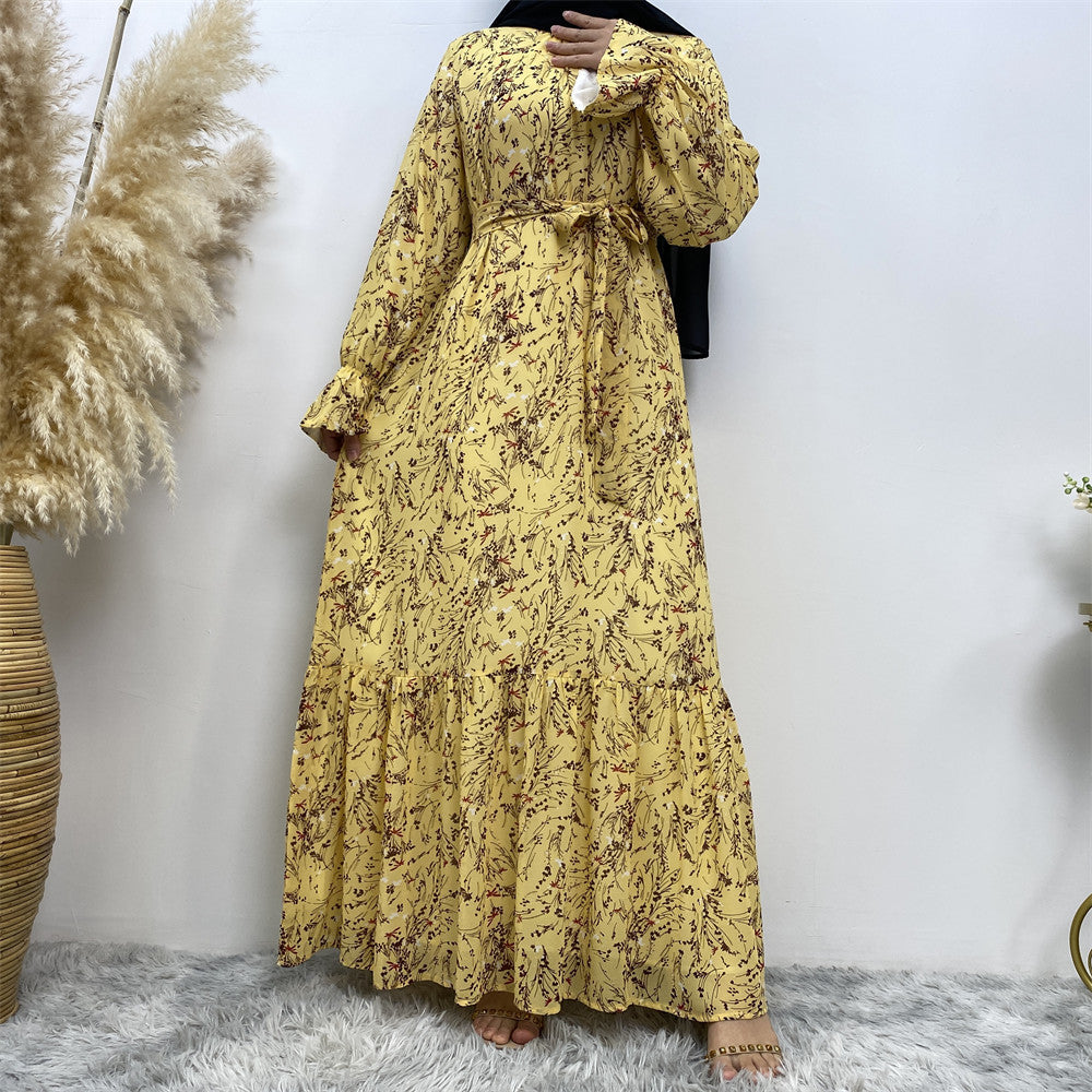 Printed Flared Sleeve Chiffon Dress