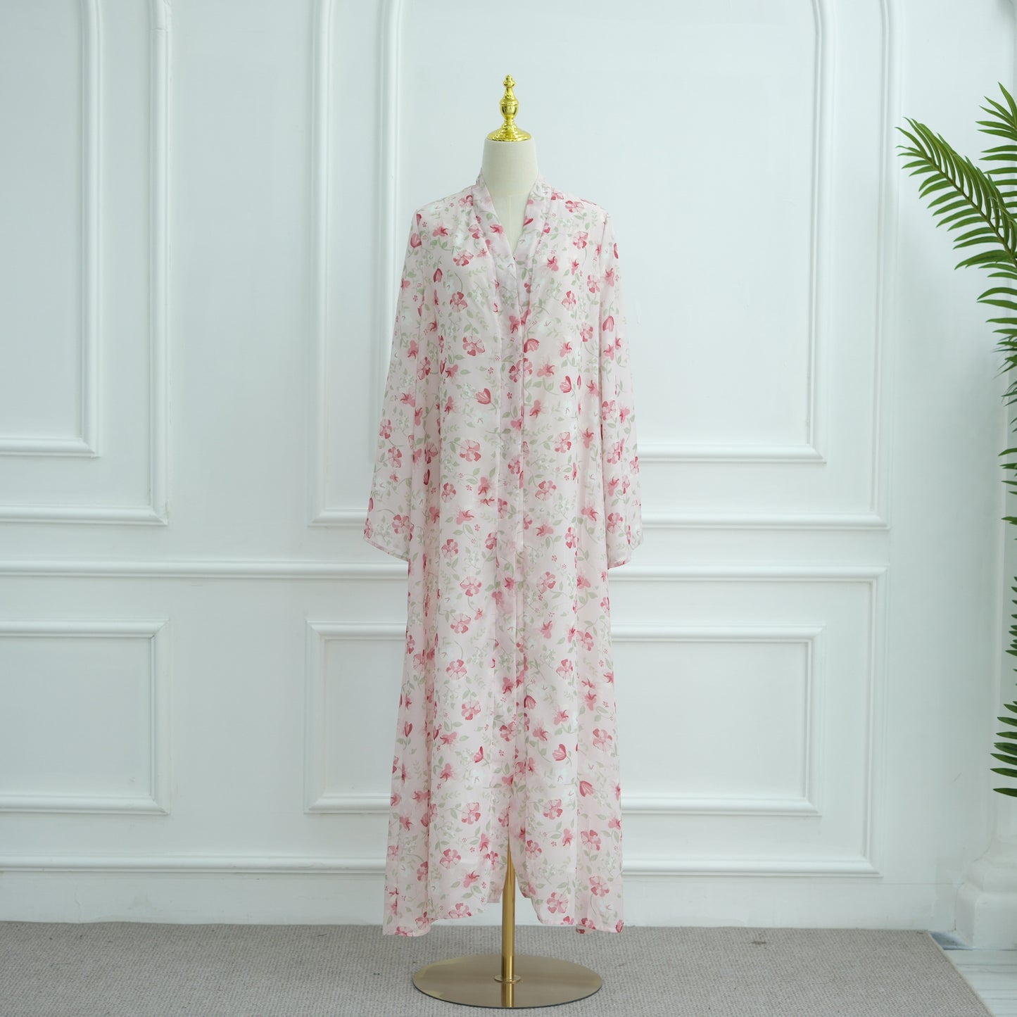 Printed Hijab Set with Double Layer Chiffon Open Cardigan