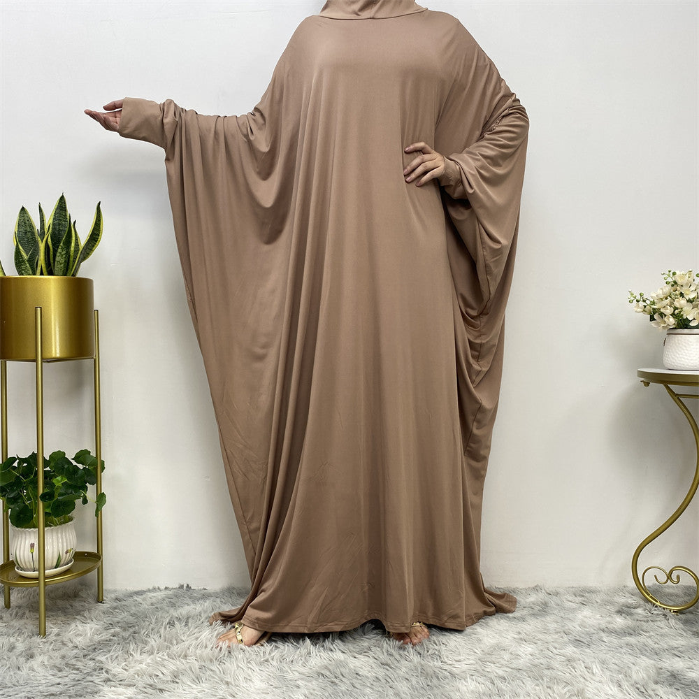 Solid Color Fashion Bat Sleeve Abaya Dress