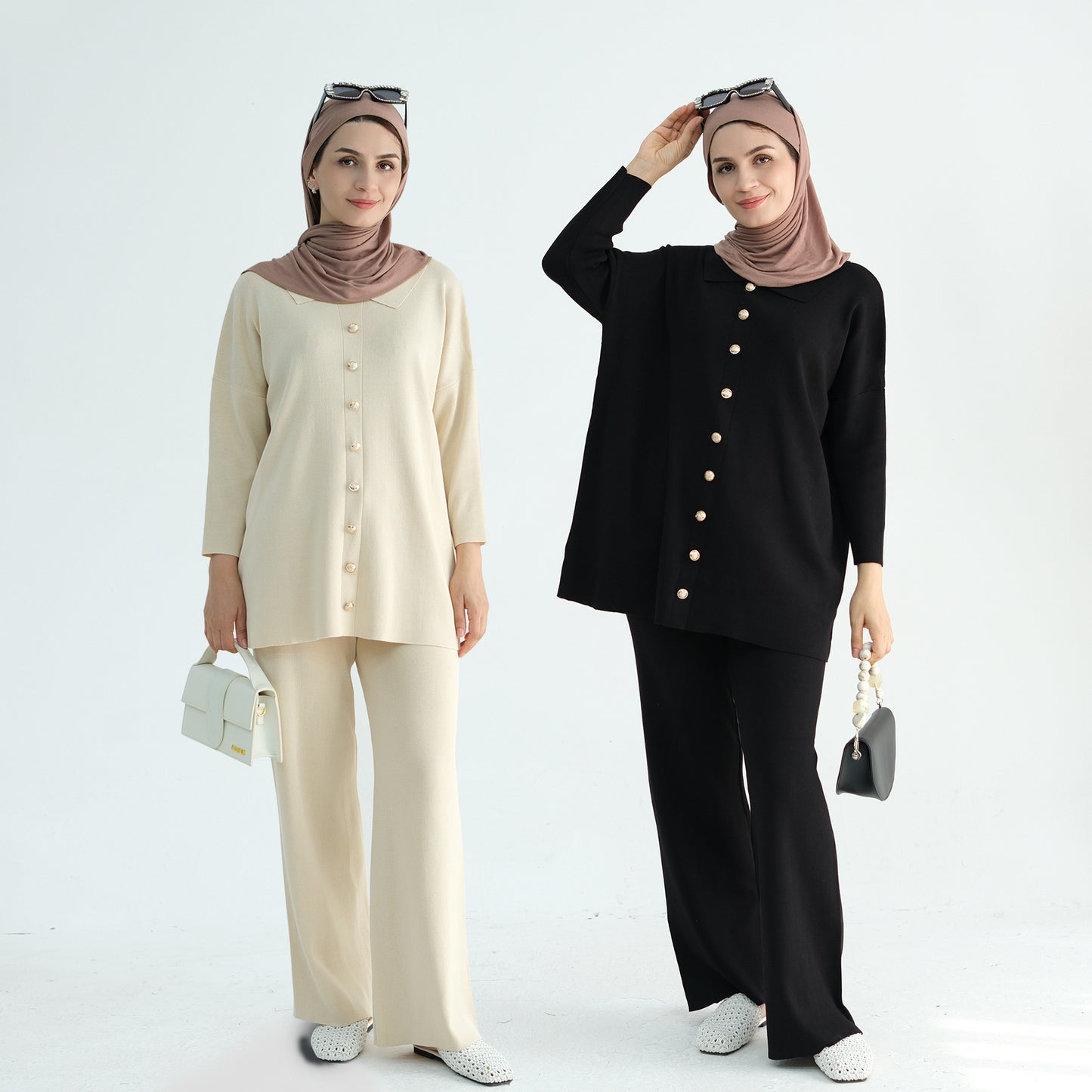 Thickened Knitted Sweater Wide-Leg Pants Trousers Two-Piece Set