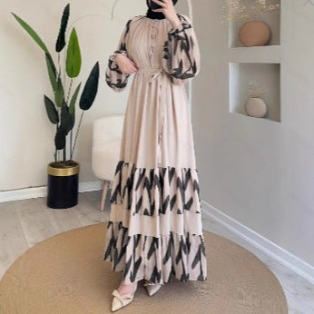 Women's Striped Maxi Dress with Belt