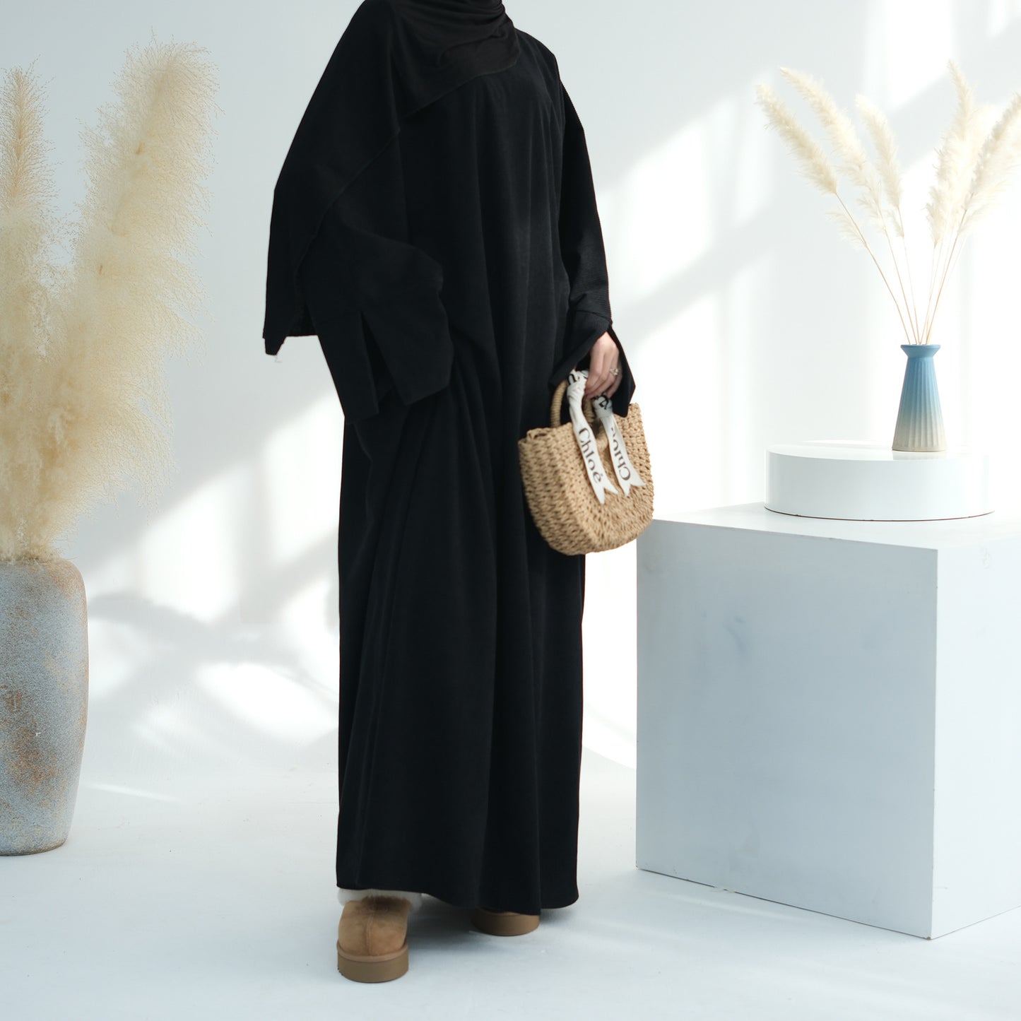 Corduroy Irregular Hem Modest Maxi Dress