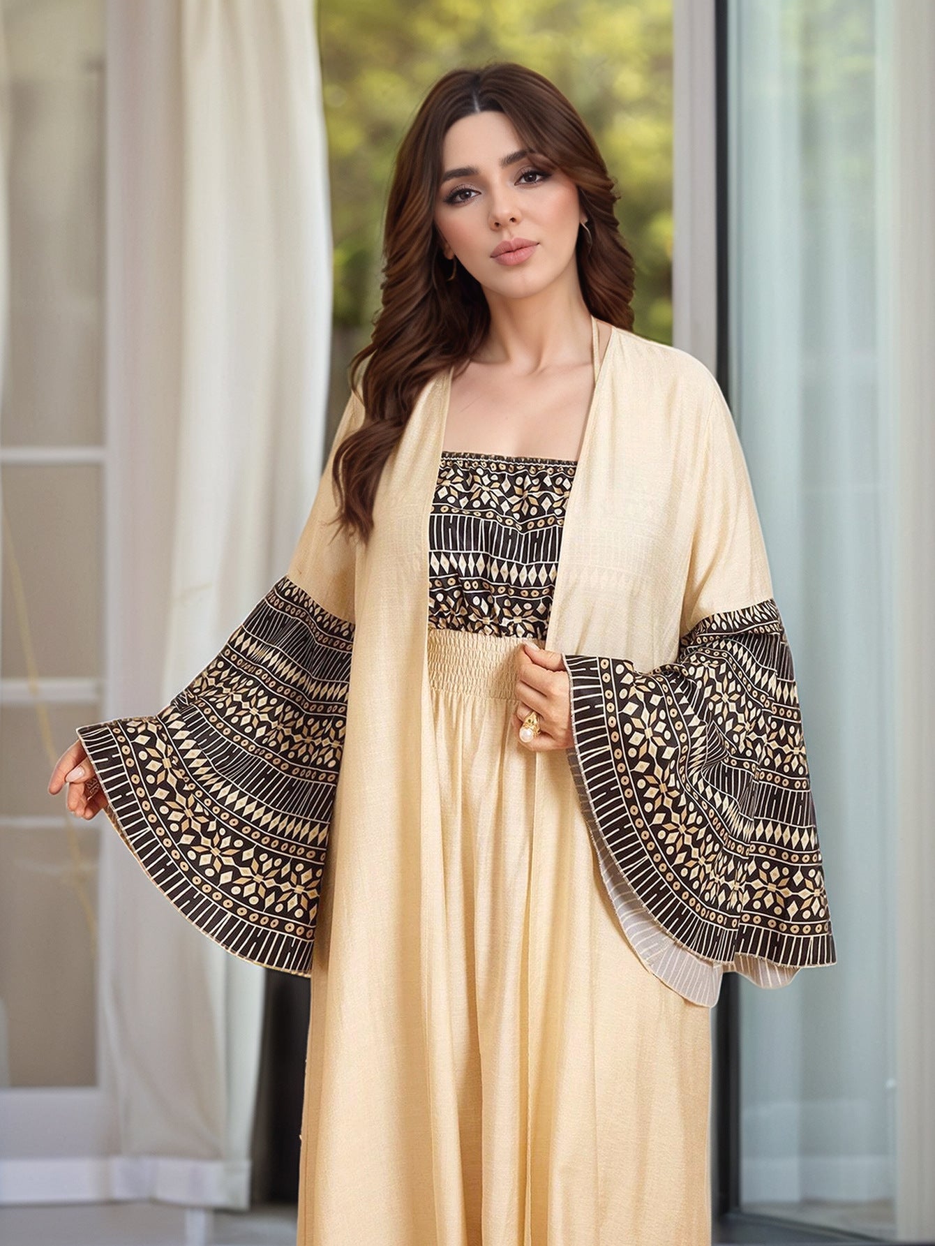 Women's Robe Printed Camisole Dress Two-piece Dress