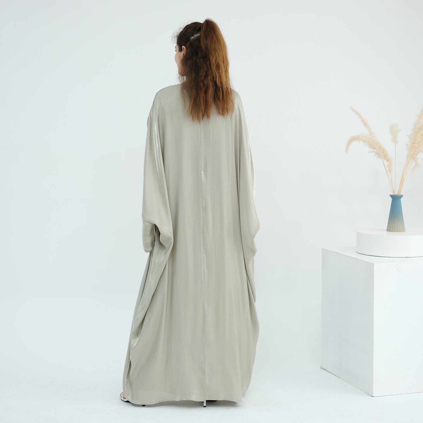Elegant Solid Color Two Piece Abaya Set with Inner Dress