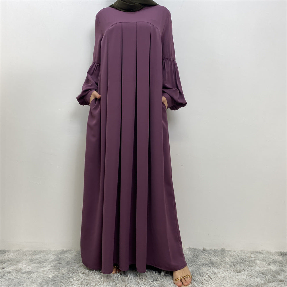 Women's Crewneck Solid Pleated Dress