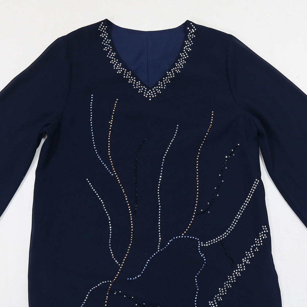 Women's Hot Diamond Chiffon Dress with Belt