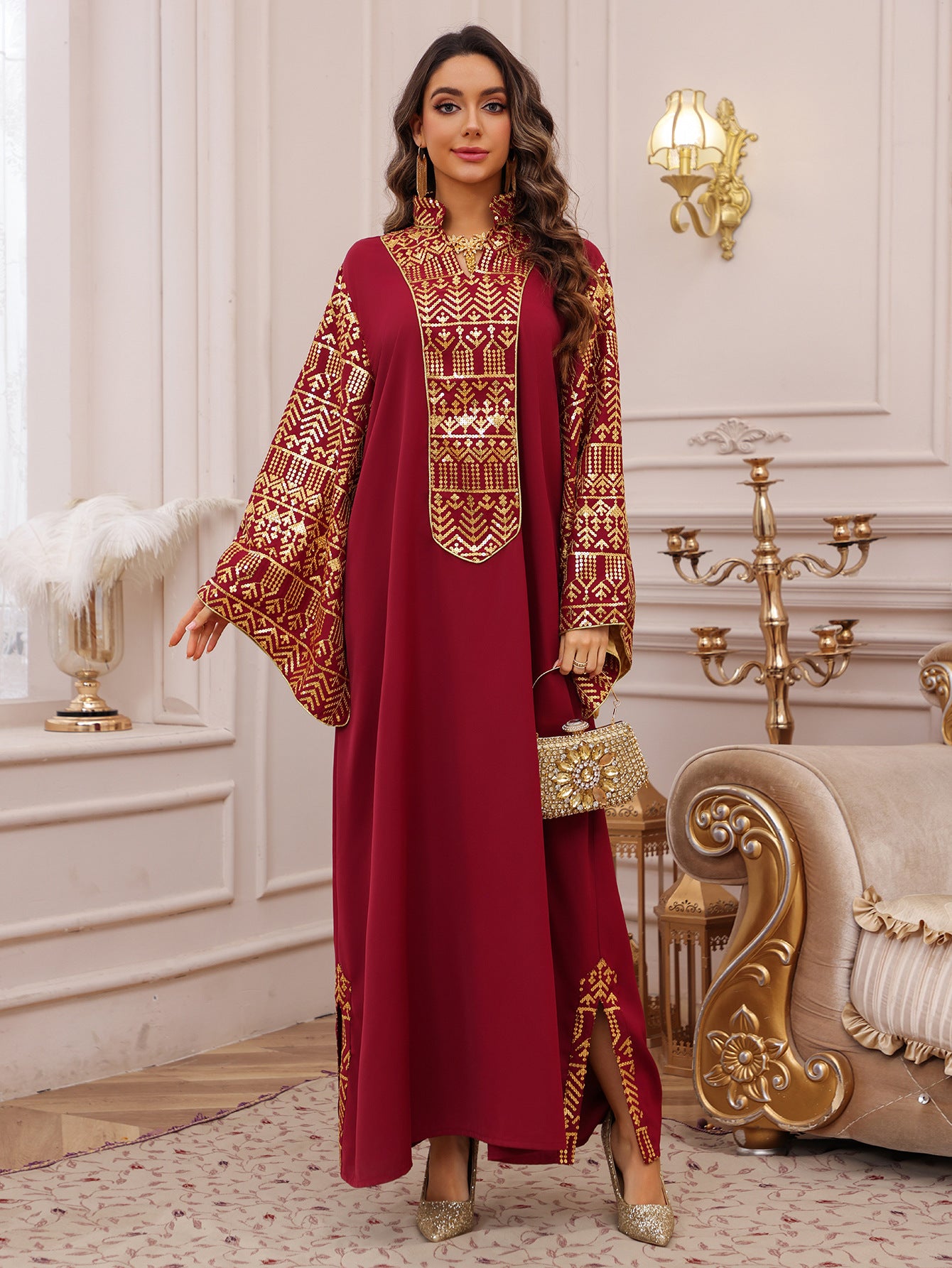 Women's Sequin Embroidered Large-sleeved Dress