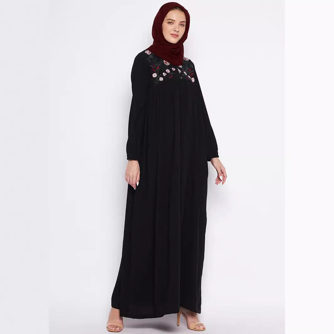 Women's Embroidered Loose Black Dress